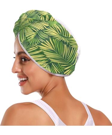 Tropical Green Palm Leaves Hair Towel 2 Pack | Super Absorbent Quick Dry Hair Turbans for Women & Girls - Buy Online on GoSupps.com
