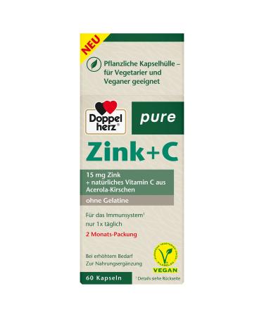 Doppelherz pure zinc + C Vitamin C and zinc contribute to the normal function of the immune system 60 vegan capsules