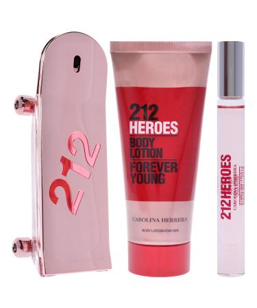Carolina Herrera 212 Heroes Forever Young by Carolina Herrera for Women - 3 Pc Gift Set 2.7oz EDP Spray 0.34oz EDP Roll-on 3.4oz Body Lotion 2.15 Fl Oz (Pack of 3) - Buy Online on GoSupps.com