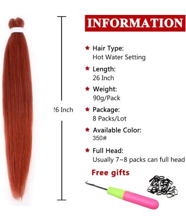 Xtrend 26 Inch EZ Braids 8Packs Copper Red Pre-Stretched Easy Braiding Hair Extensions for Box Braids Hair Hot Water Setting Synthetic Fiber Hair Extensions 350# 26 Inch (Pack of 8) 350# - Buy Online on GoSupps.com