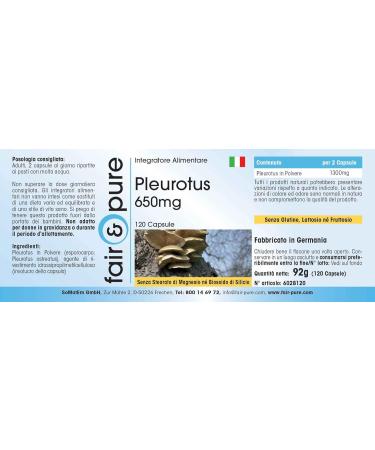 Fair & Pure - Pleurotus 650mg - mushroom powder - vegan - 120 capsules - Buy Online on GoSupps.com