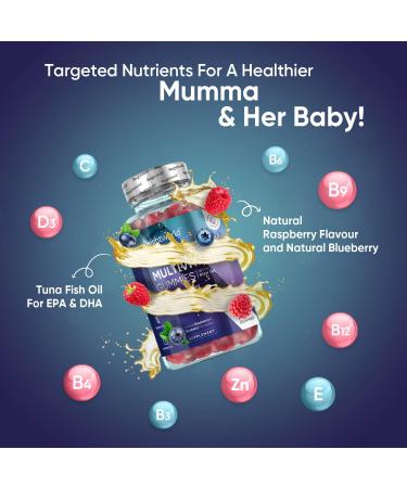 Prenatal Gummies with EPA & DHA | 2 Month Supply | Folate, Omega-3, 9 Essential Minerals | Natural Raspberry & Blueberry Flavor | Pregnancy Vitamins - Buy Online on GoSupps.com