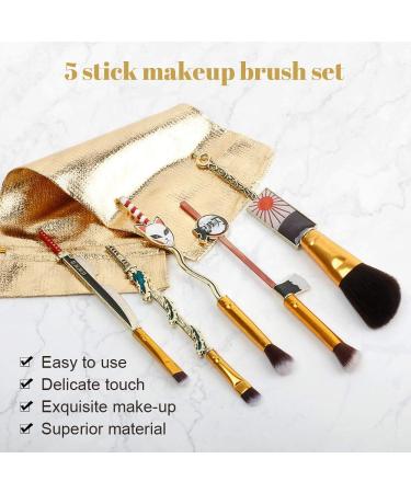 Metal Handle Demon Slayer Anime Makeup Brush Set - 5 pcs Gold | For Foundation, Blush, Eyeshadow | Perfect Gift for Girls & Women - Buy Online on GoSupps.com