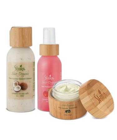 Shira Shir-Organic Trio for Normal to Dry Skin Care Kit for Healthy and Hydrated Skin with Coconut Oatmeal Cleanser(89ml) Pomegranate Toner (89ml) & Avocado Moisturizer(15ml)