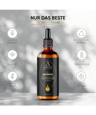 Jojoba Oil Organic Cold Pressed I For Hair Face Body Skin Nails Beard I 100% Natural and Sustainable I Natural for Cosmetics I Skin Care I Vegan and Cruelty Free I 100 ml - Buy Online on GoSupps.com