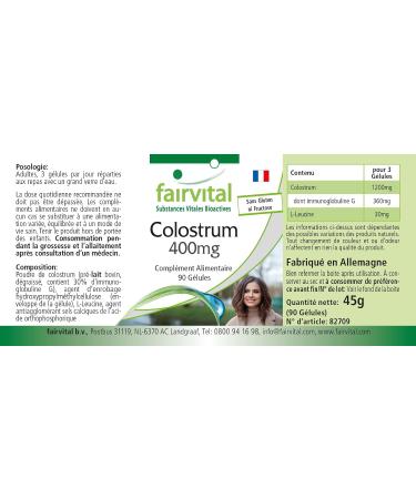 Fairvital | Colostrum 400mg High dosed - 90 capsules - from Germany - BSE free - slightly modified - Buy Online on GoSupps.com
