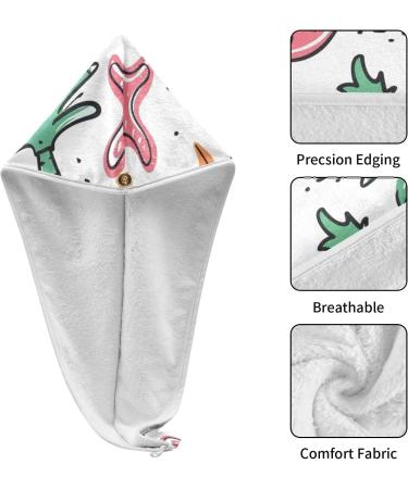 Cartoon Coconut Tree Fruits Hair Towel Set - Super Absorbent Quick Dry Hair Turbans for Women & Girls - 2 Pack - Buy Online on GoSupps.com