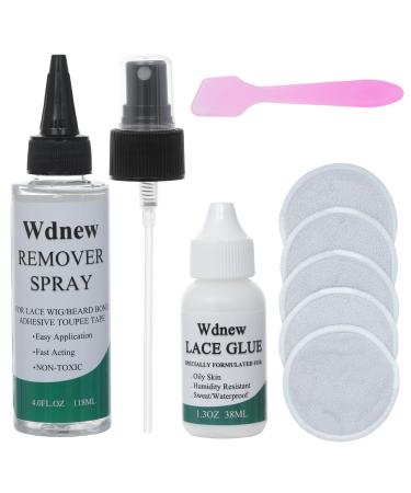 Lace Wig Remover Spray with Waterproof Lace Wig Glue Bond Fake Beard Mustache Glue Hair Weave Toupee Tape in Extension Remover Wig Kit Clear