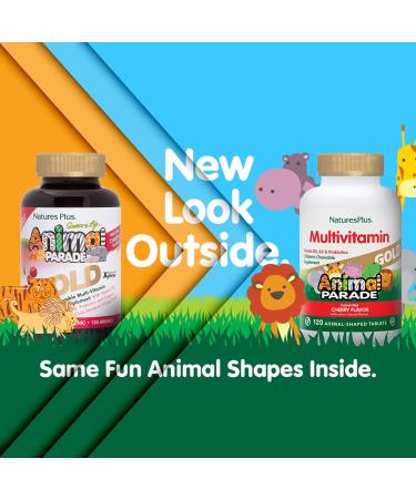 NaturesPlus Animal Parade Gold Children's Multivitamin - Natural Cherry Flavor - 60 Chewable Tablets - Vitamin D3, K2, Probiotics - Vegetarian & Gluten Free - Buy Online on GoSupps.com