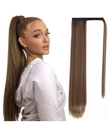 JJstar 70 cm Long Straight Ponytail Hairpiece Synthetic Hair Extension Braid Extension for Women Girls (Brown-Blonde Mix)