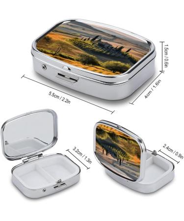 Pill Box with Tuscany Landscape - Decorative 2 Compartment Medicine Organizer for Pocket & Purse - Buy Online on GoSupps.com