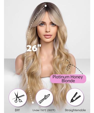 Wokestar Long Platinum Honey Blonde Synthetic Hair Wig with Curtain Fringe for Women - Buy Online on GoSupps.com