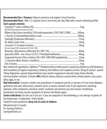 Synergy Holistics | Vision Synergy - Preserve and Support Visual Function Eye Health Supplement Featuring 13 Synergistic Herbs & Nutrients including FloraGLO Lutein Bilberry Eyebright L-Taurine & OptiBerry  - Buy Online on GoSupps.com