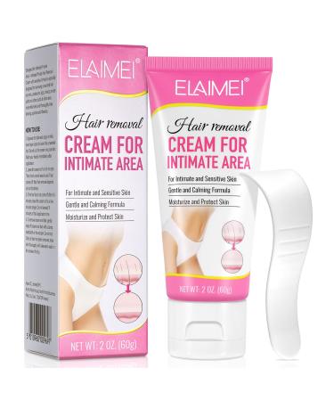 Hair Removal Cream Intimate Painless Hair Remover for Sensitive Skin - Depilatory Cream for Private Areas Pubic Body and Underarms 60g (women)