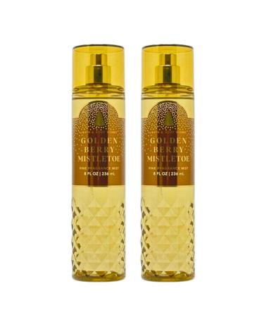Bath & Body Works Fine Fragrance Mists Set of 2 8oz Each Bottle (Golden Berry Mistletoe)