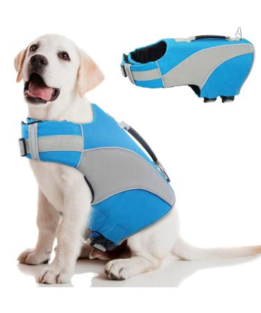 W up vest for dogs lifeguard dogs swimming vest swimming training dog life vest ripstop float coat dog life jacket with a rescue handle & reflectors for small medium large dogs (blue s) S blue