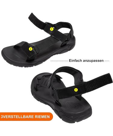 OutPro Men's Outdoor Sport Sandals - Non-Slip Velcro Trekking & Hiking Sandals for Summer | Black Size 43 - Buy Online on GoSupps.com