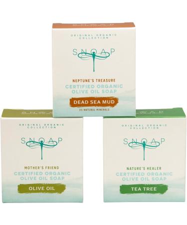 SNOAP - Original Organic Luxury Collection of 6 Natural Soaps - Olive Oil (Fragrance-Free) Dead Sea Mud & Tea Tree (2 Each) - Vegan - Made from Organic Virgin Olive Oil - Works with SNOAP Dispensers - Buy Online on GoSupps.com