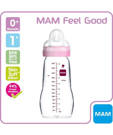 MAM Feel Good Glass Bottle 260ml - Girl Pink | Eco-Friendly Baby Bottle - Buy Online on GoSupps.com