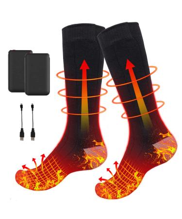 Electric Heated Socks, Upgraded Winter Rechargeable Washable Battery Heat Socks Men Women Thermal Warming Socks for Outdoor Hiking Camping Skiing Fishing Hunting Mountaineering Men-Black