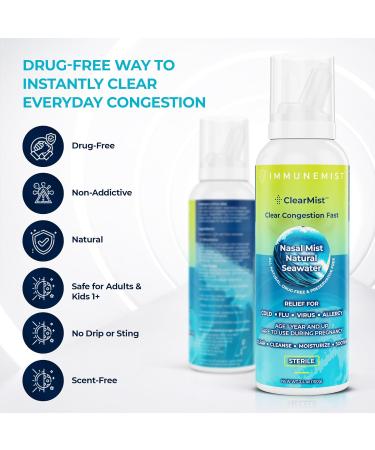 ClearMist Natural Seawater Nasal Spray for Congestion Relief Hypertonic Saline Nasal Spray for Dry Nose Moisturizing Sinus Decongestant Relief for Adults and Kids Made in Sweden Safe for Ages 1+ - Buy Online on GoSupps.com