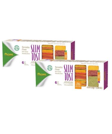 FHOM Slim Tost VEG. Super Thin Mini Toasts / Crackers made with vegetables, No Artificial Colors, Individually packed, Crispy & Low Sodium, Vegan - 3,88oz. (Pack of 2 Units)