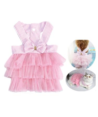 Dog dress for girls and boys for dogs and cats Cute tutu striped mesh dress Princess Petit West Doggie Bowknot-Dress for small dogs pomeranian chihuahua-rock (XL pink) XL pink