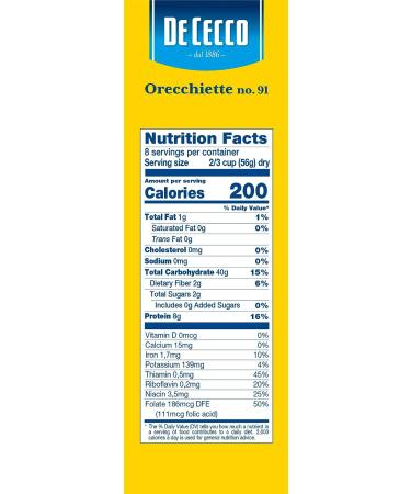 De Cecco Orecchiette No. 91 Pasta 16 Oz. Box - 1 Pound (Pack of 1) | Authentic Italian Orecchiette - Buy Online on GoSupps.com