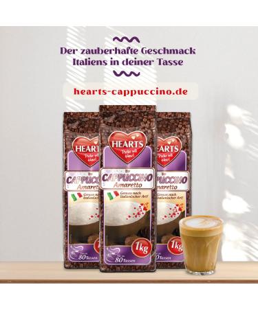 Hearts Cappuccino Amaretto Pack of 2 (2 x 1 kg) instant powder soluble coffee powder 160 cups - Buy Online on GoSupps.com