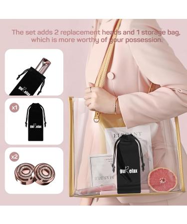 USB Rechargeable Facial Hair Remover for Women | Painless Lady Shaver with LED Light | Waterproof Hair Removal Device by guRelax - Rose Gold (2 Replacement Heads) + Flannel Bag - Buy Online on GoSupps.com