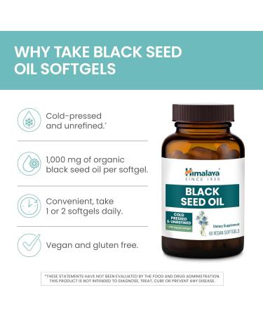 Himalaya Black Seed Oil Softgels Cold-Pressed & Unrefined Black Seed Oil for Wellness Non-GMO Vegan Gluten-Free No Additives 1 000 mg Per Serving 60 Softgels - Buy Online on GoSupps.com