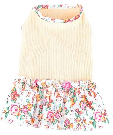 Zunea Floral Dog Dress for Small Dogs | Summer Princess Puppy Dress | Cute Fancy Skirt for Female Pups | Chihuahua Yorkie Apparel Beige - Buy Online on GoSupps.com