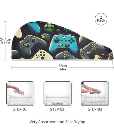 Black & Colorful Gaming Controller Hair Towel 2 Pack - Super Absorbent Quick Dry Hair Turbans with Button Twisty Wrap - Buy Online on GoSupps.com