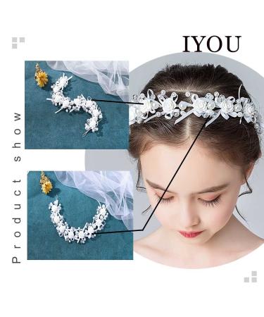 Iyou Princess White Flower Hair Dress - Pearl & Crystal Headdress for Communion & Wedding Flower Girls - Buy Online on GoSupps.com