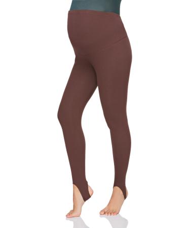 FUTURO FASHION Women's Maternity Fleece Lined Leggings Stirrup Comfortable Pregnancy Winter Cotton Leggings Over Bump Belly Support Stretchy Adjustable High Waisted Pants 8-22 UK 14 Brown
