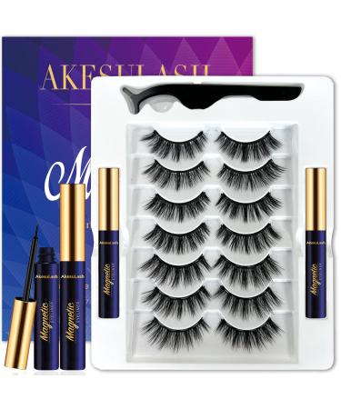 3D Magnetic Eyelashes with Eyeliner Kit- 7 Pairs Magnetic Lashes Kit with Applicator Updated 2 Tubes of Magnetic Liner & Natural Look Reusable Easy to Apply