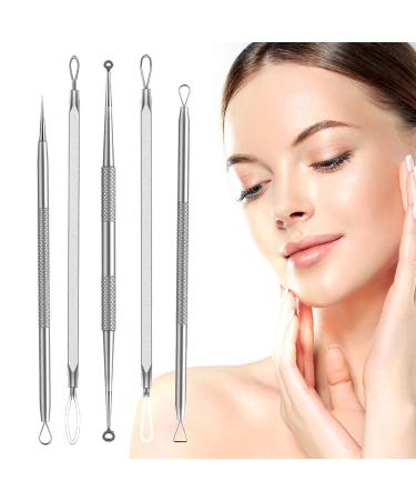 Blackhead Remover Acne Treatment Kit - Professional Skin Care Tools for Pimple Popper, Blemish, and Whitehead Extraction - 5 Piece Stainless Steel Set with Travel Case (Silver) - Buy Online on GoSupps.com