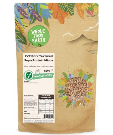 Wholefood Earth TVP Dark Textured Soya Protein Mince 500 g | GMO Free | High Fibre | High Protein Single
