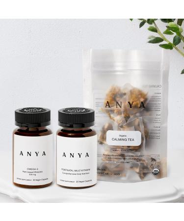 ANYA Multivitamin + Calming Tea Bundle Postpartum Essentials for Women Postnatal Supplements Postpartum Essentials Calm Relaxing Tea 20ct