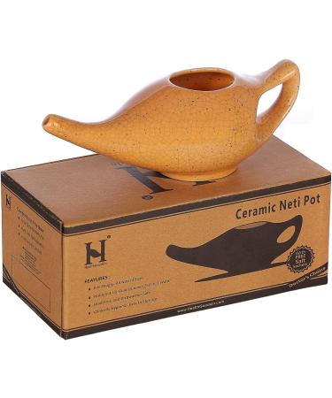 Handcrafted Ceramic Neti Pot for Sinus Relief - 225ml Capacity, Dishwasher Safe, Durable & Premium Quality - Crackle Pattern Orange - Buy Online on GoSupps.com
