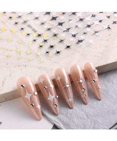 Star Nail Art Stickers - 8 Self-Adhesive 3D Decals in Gold, Silver, Black, and White - Nail Art Design Accessories for Women and Girls - Manicure DIY Sparkle - Buy Online on GoSupps.com