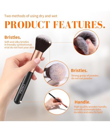 Rose Golden 14-Piece Makeup Brush Set with Blender Sponge and Cleaner - Cruelty-Free Synthetic Kabuki Brushes for Foundation, Powder, Blush, Eyeshadow - Premium Brochas De Maquillaje - Buy Online on GoSupps.com