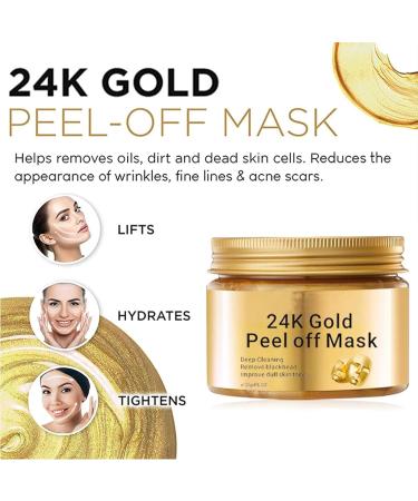 Haoutdory 24K Gold peeloff mask antiaging facial mask with collagen and hyaluronic acid skin firming moisturizing pore cleansing and blackhead removal for all skin types 120 ml - Buy Online on GoSupps.com