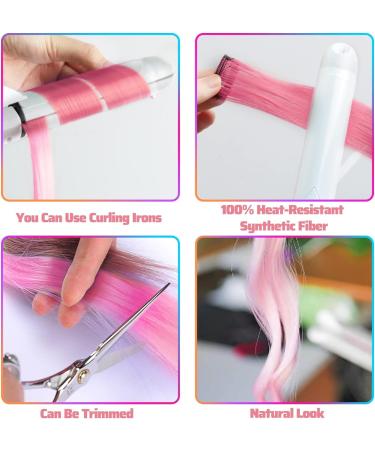 Colored Hair Extensions Clip In for Girls 22 Inch Colorful Straight Hair Extensions for Party Highlights Hair Accessories Hair Pieces for Women(10 PCS Princess Pink) 10pcs-Princess Pink - Buy Online on GoSupps.com