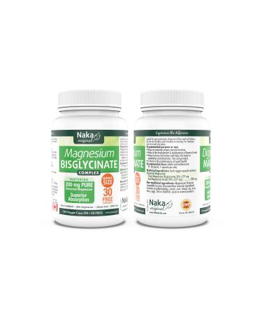 Naka Magnesium Bisglycinate Complex 200 mg PURE Elemental Magnesium Superior Absorption Vegan (90+30 FREE vcaps) 120 count (Pack of 1)