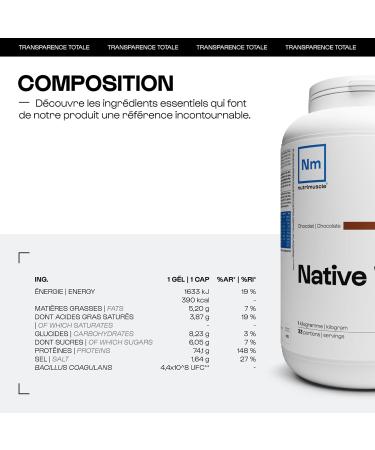 Nutrimuscle Whey Native 1 kg Chocolate - Whey Protein up to 80% protein per dose - 28.5 g protein per does - French milk - Bodybuilding and Fitness - Muscle Building - Buy Online on GoSupps.com
