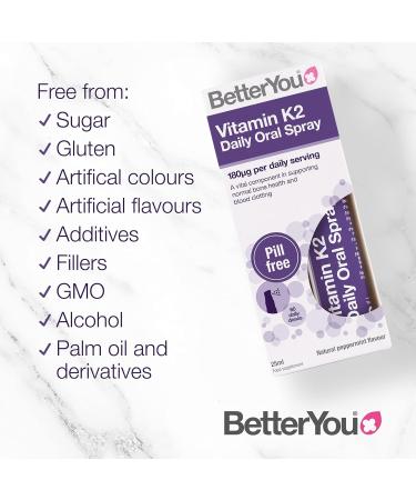 BetterYou Vitamin K2 Oral Spray - Bone Health & Blood Clotting Support - 2-Month Supply - UK Made - Peppermint Flavour - Buy Online on GoSupps.com