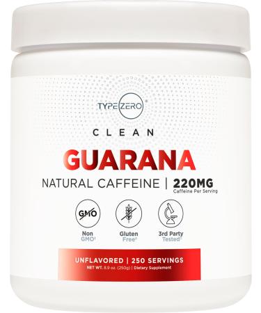 Type Zero Clean Guarana Powder Drink Mix (250 Servings Unflavored) - 220 MG Caffeine Per Serving Natural Caffeine Non GMO Gluten Free