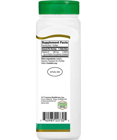 21st Century Vitamin E 180 mg (400 IU) - 250 Softgels | Antioxidant Support - Buy Online on GoSupps.com