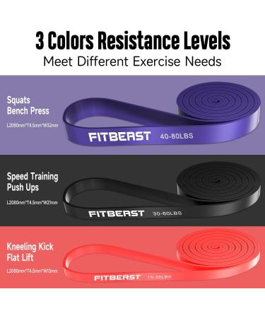 FitBeast Pull Up Bands Set - 5 Levels of Resistance for Calisthenics, CrossFit, Powerlifting - Red/Black/Purple - 15-80 LBS - Buy Online on GoSupps.com